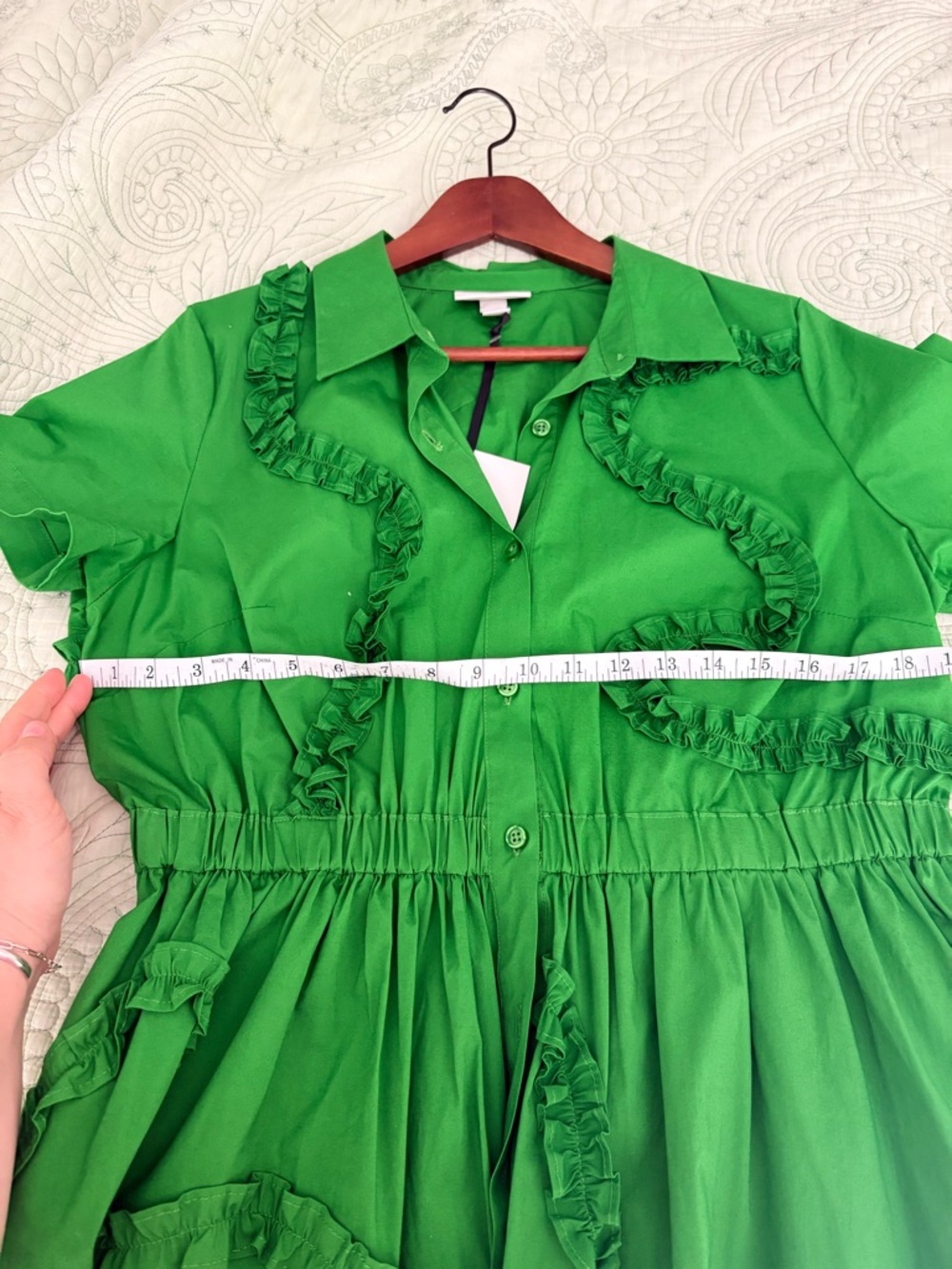 kate spade Green Short-Sleeve Ruffle Midi Dress - Picture 5 of 6